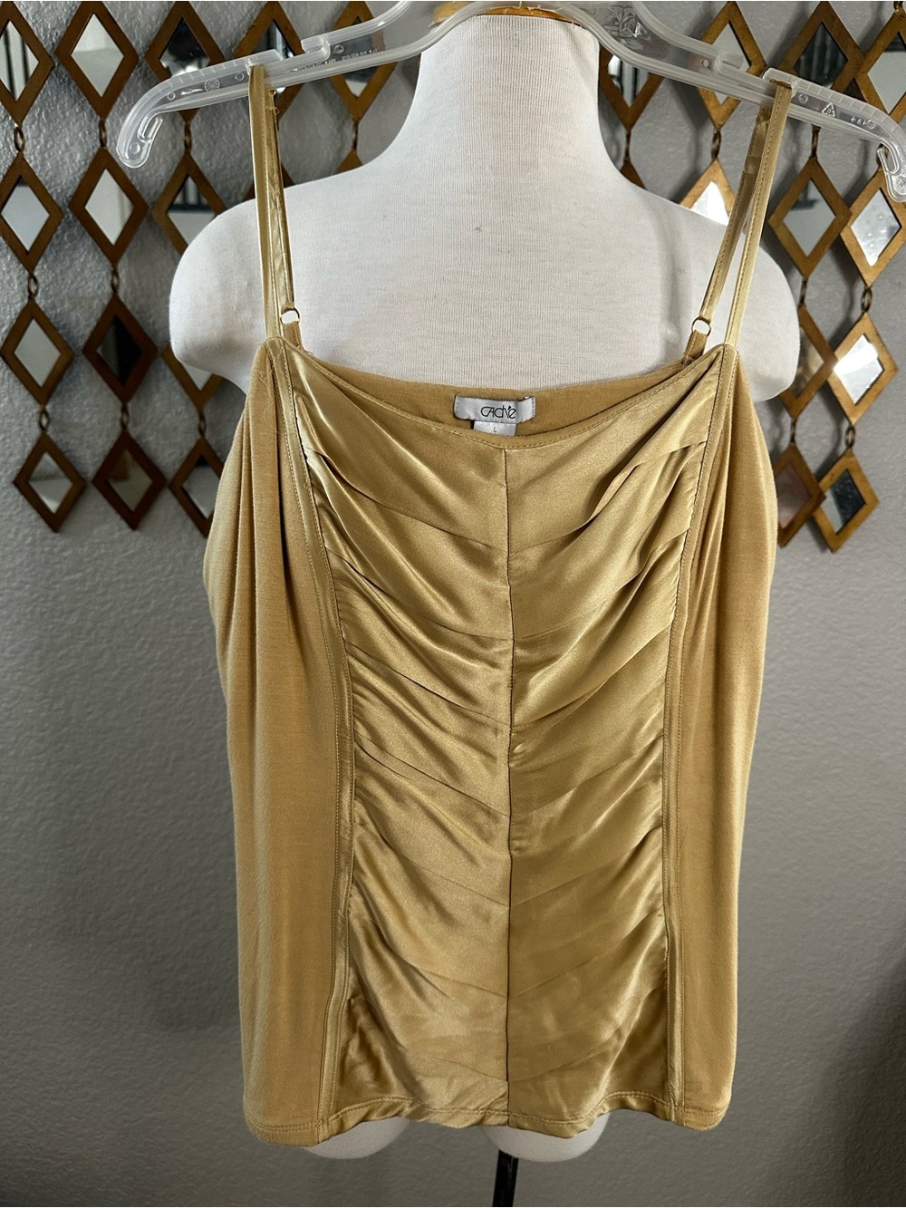 Cache Gold Ruched Satin Cami Top